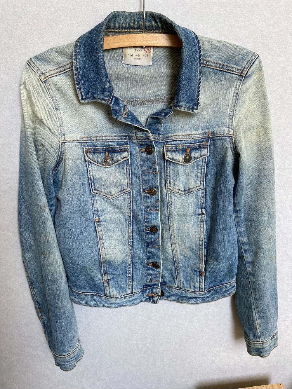 Zara Faded Light Blue Denim Jacket - Premium Wash